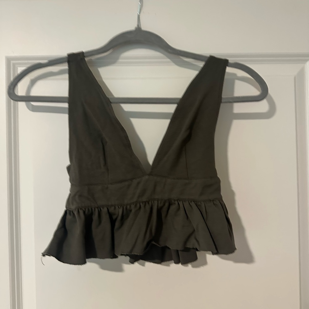 Olive Green Ruffle Hem Top